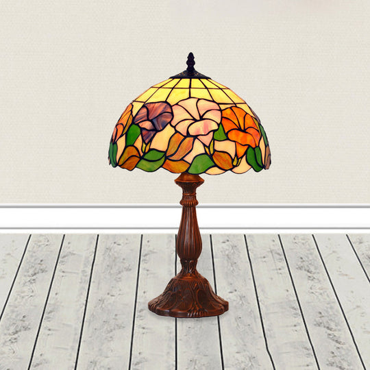 Morning-Glory Cut Glass Table Lamp: Tiffany Style Bronze Finish Single-Bulb Nightstand Light For