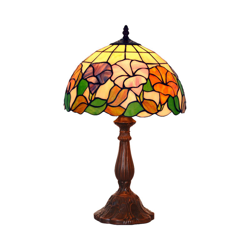 Morning-Glory Cut Glass Table Lamp: Tiffany Style Bronze Finish Single-Bulb Nightstand Light For