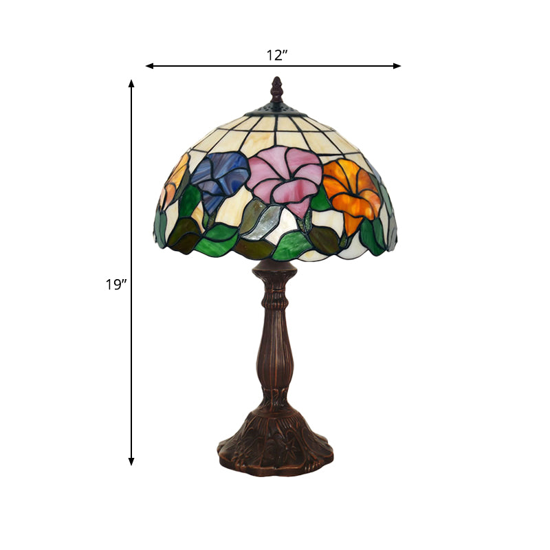 Morning-Glory Cut Glass Table Lamp: Tiffany Style Bronze Finish Single-Bulb Nightstand Light For