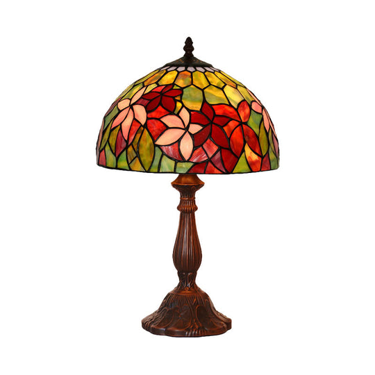 Handcrafted Stained Glass Tiffany Table Lamp - Floral Nightstand Light In Bronze