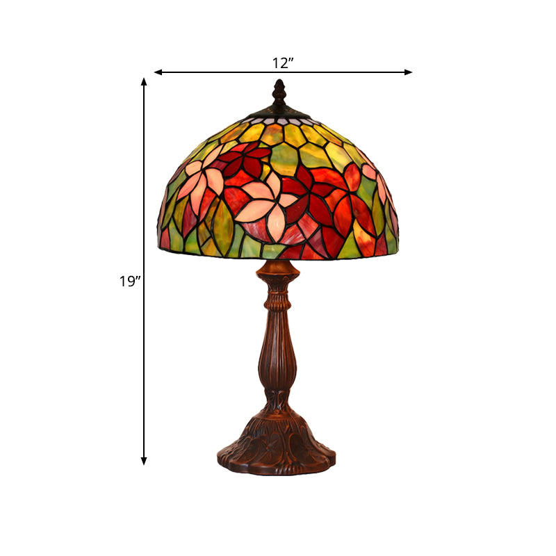 Handcrafted Stained Glass Tiffany Table Lamp - Floral Nightstand Light In Bronze