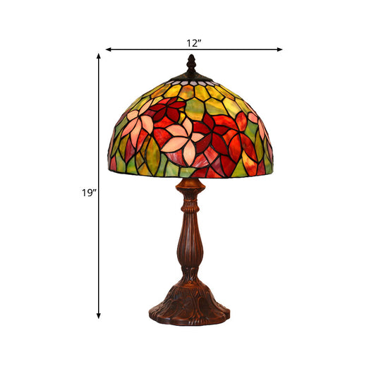 Handcrafted Stained Glass Tiffany Table Lamp - Floral Nightstand Light In Bronze