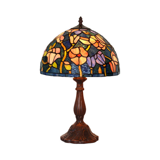 Tiffany Bronze Kitchen Table Lamp With Flower Stained Glass Shade - 1-Light Night Light