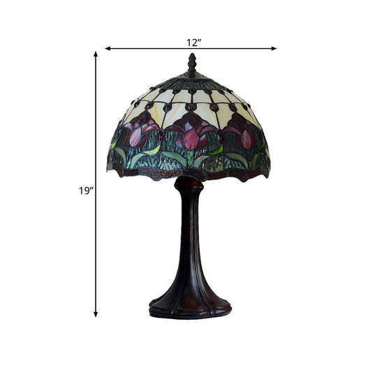 Rosaria - Tiffany Style Stained Glass Flower Patterned Table Light: Bronze Night