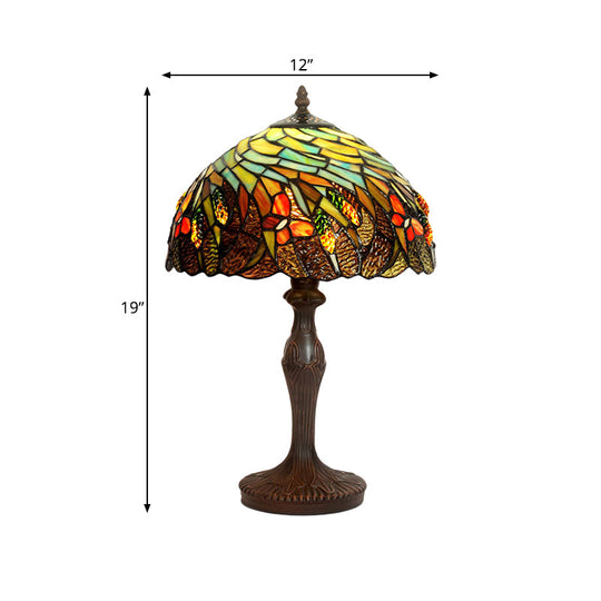 Spiral Pattern Tiffany Table Lamp With Hand Cut Glass Coffee Night Light And Scallop-Trim