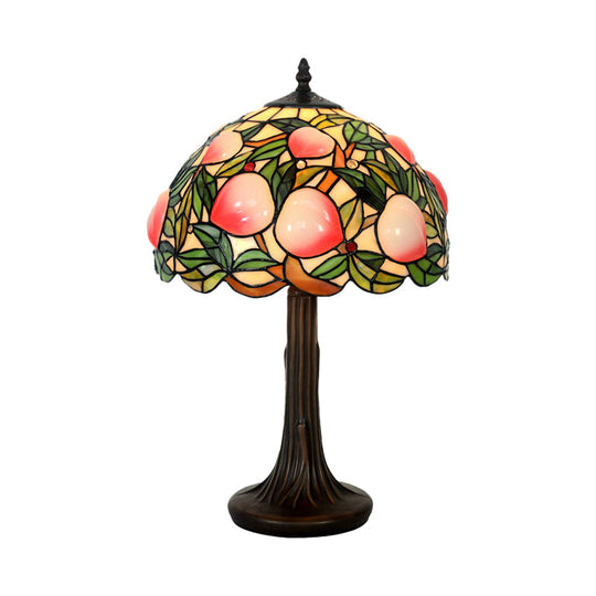 Peach Stained Glass Tiffany-Style Night Lamp With Scalloped Edge - Coffee Table Light