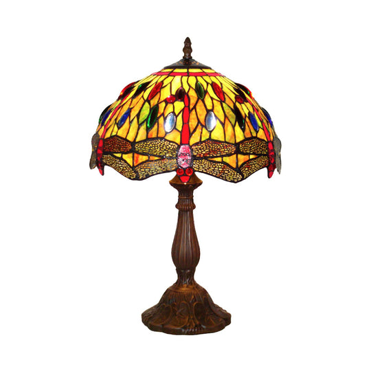 Odette - 1-Bulb Tiffany Bronze Dragonfly Table Lamp: Elegant Lounge Night Light