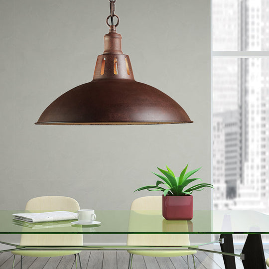 Farmhouse Style 1-Light Pendant Ceiling Light With Dome Shade Vented Socket And Rustic Iron Finish