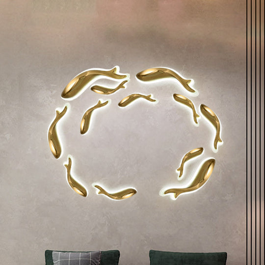 Postmodern Led Brass Fish Flush Wall Sconce 10/12 Wide / 10