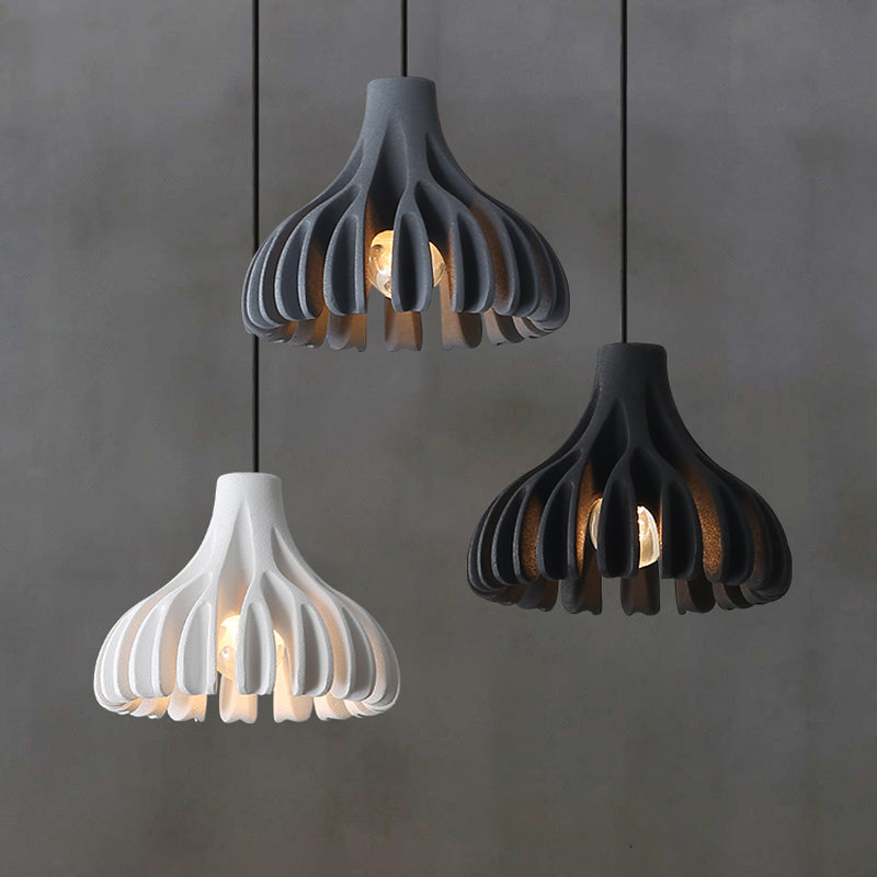 Coral-Shape Pendant Lighting: Macaron Resin Dining Room Lamp (1 Light) In White Black And Yellow