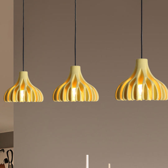 Coral-Shape Pendant Lighting: Macaron Resin Dining Room Lamp (1 Light) In White Black And Yellow