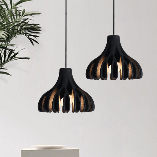 Coral-Shape Pendant Lighting: Macaron Resin Dining Room Lamp (1 Light) In White Black And Yellow