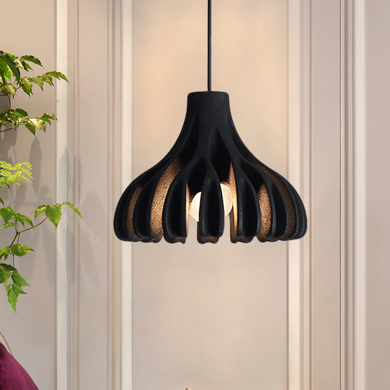 Coral-Shape Pendant Lighting: Macaron Resin Dining Room Lamp (1 Light) In White Black And Yellow