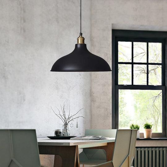 Black Domed Shade Metal Ceiling Pendant With Loft Style - 1 Light Dining Table Fixture