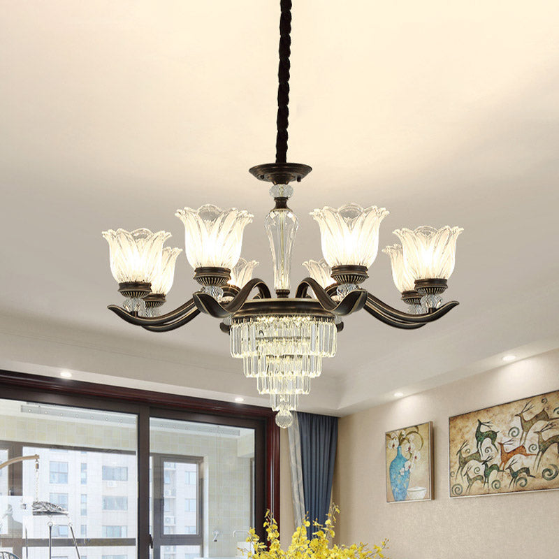 Bellflower Vintage Crystal Dining Room Pendant Chandelier - 6/8-Light Black Hanging Light Fixture 8