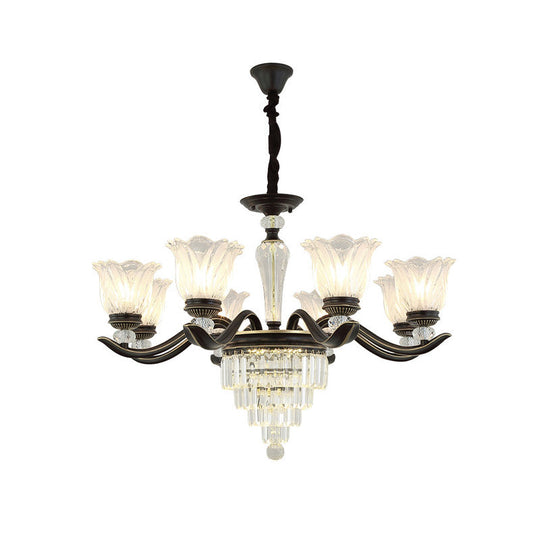 Bellflower Vintage Crystal Dining Room Pendant Chandelier - 6/8-Light Black Hanging Light Fixture