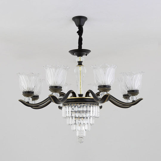 Bellflower Vintage Crystal Dining Room Pendant Chandelier - 6/8-Light Black Hanging Light Fixture