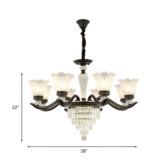 Bellflower Vintage Crystal Dining Room Pendant Chandelier - 6/8-Light Black Hanging Light Fixture