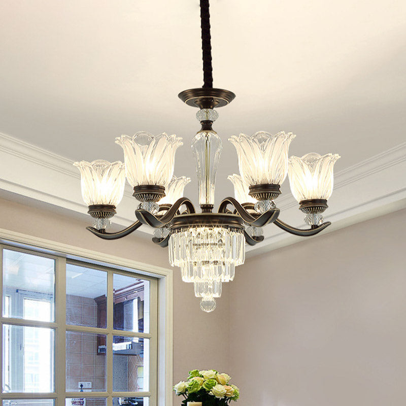 Bellflower Vintage Crystal Dining Room Pendant Chandelier - 6/8-Light Black Hanging Light Fixture 6