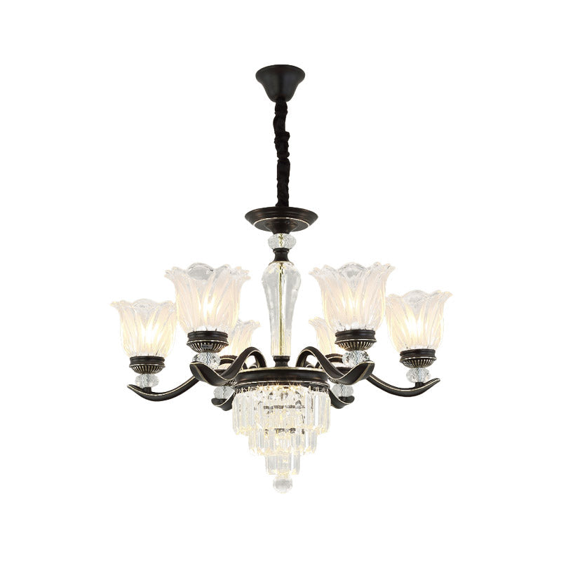 Bellflower Vintage Crystal Dining Room Pendant Chandelier - 6/8-Light Black Hanging Light Fixture