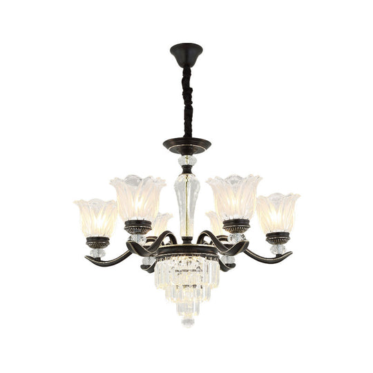 Bellflower Vintage Crystal Dining Room Pendant Chandelier - 6/8-Light Black Hanging Light Fixture