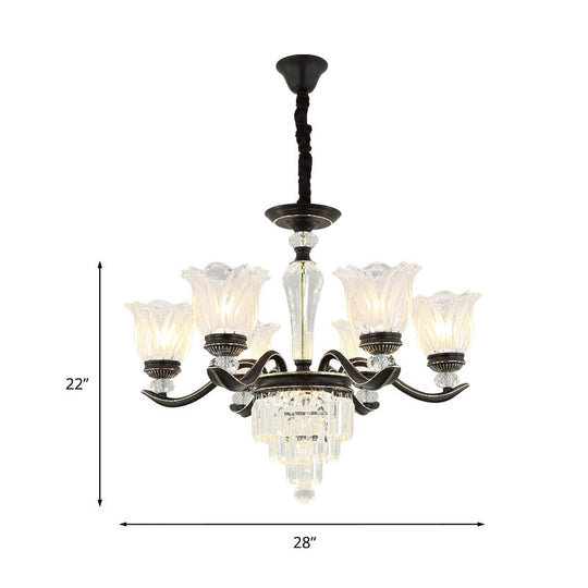 Bellflower Vintage Crystal Dining Room Pendant Chandelier - 6/8-Light Black Hanging Light Fixture