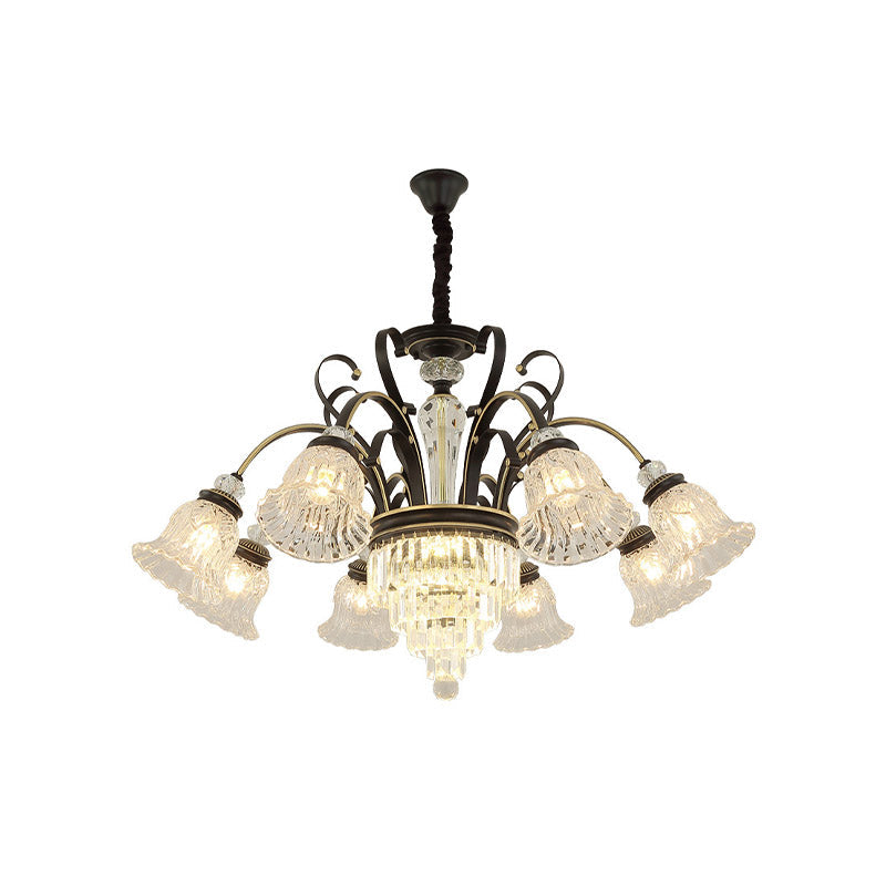 Clear Glass Chandelier With Black Bell Design - 6/8 Heads For Countryside Living Room Ceiling