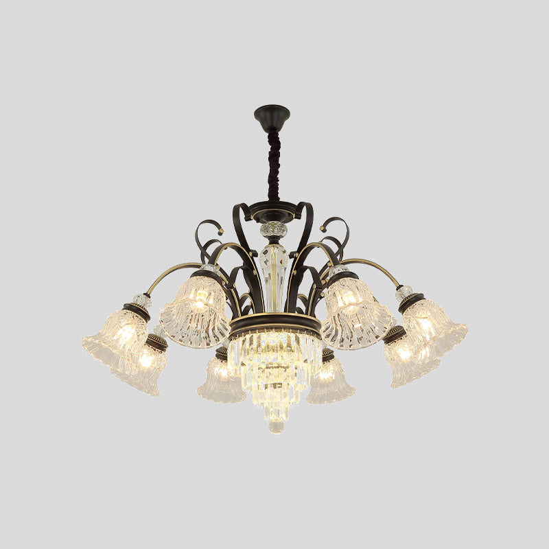 Clear Glass Chandelier With Black Bell Design - 6/8 Heads For Countryside Living Room Ceiling