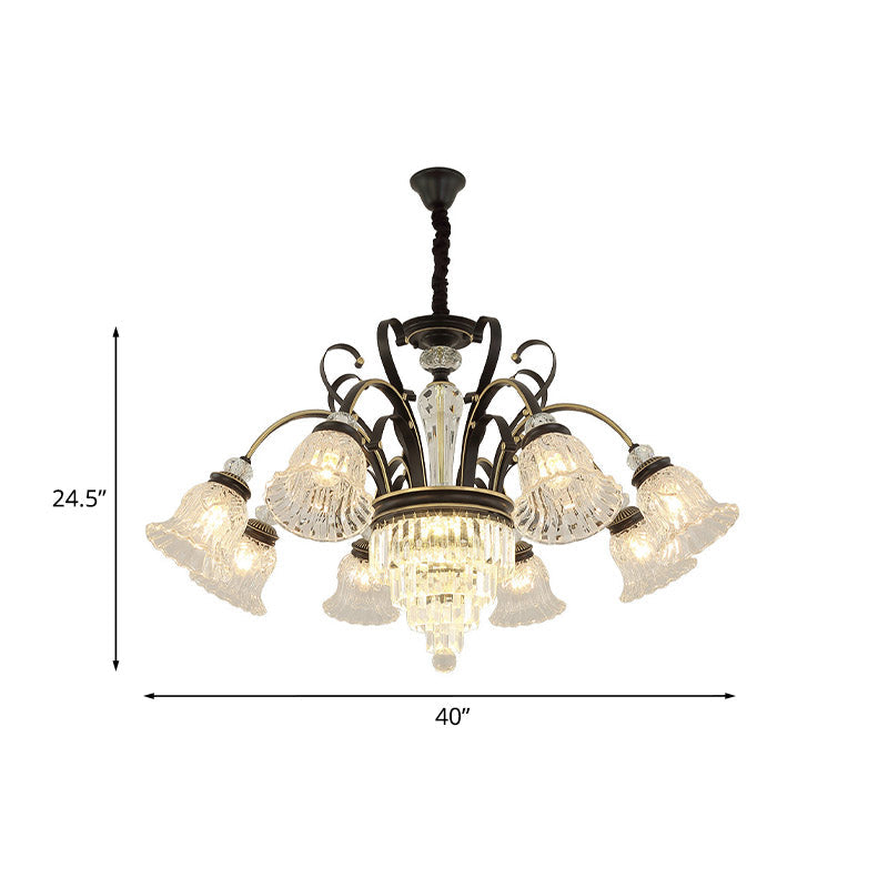 Clear Glass Chandelier With Black Bell Design - 6/8 Heads For Countryside Living Room Ceiling