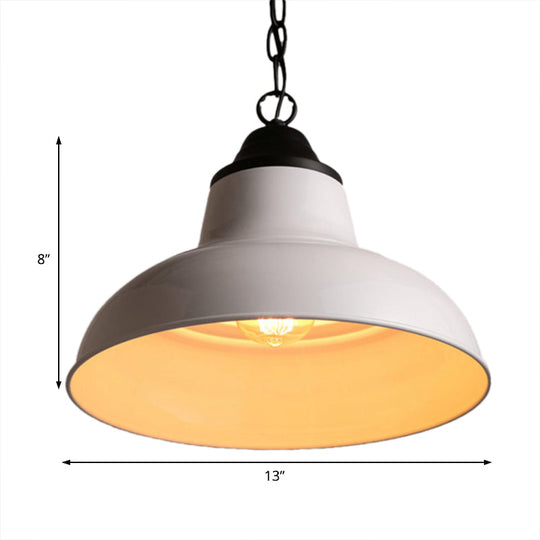 White Domed Pendant Ceiling Lamp With Chain - Loft Style 1-Head Metallic Hanging Light For Dining