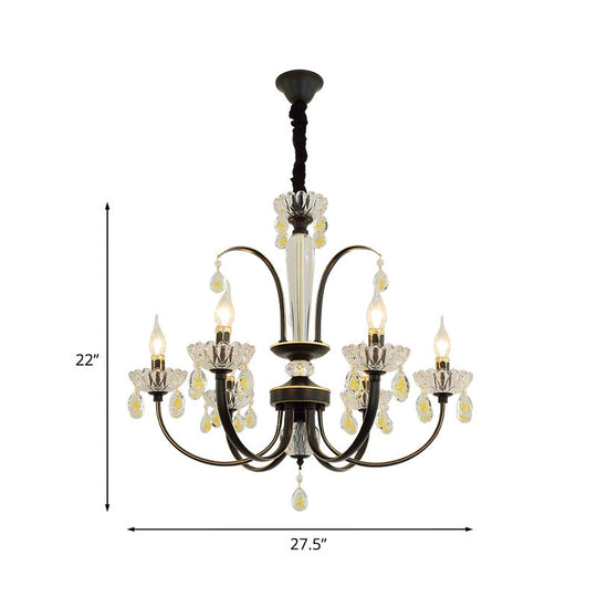 Retro Iron Candle Chandelier With Crystal Accent - Black & Gold 6/8-Bulb Hanging Light