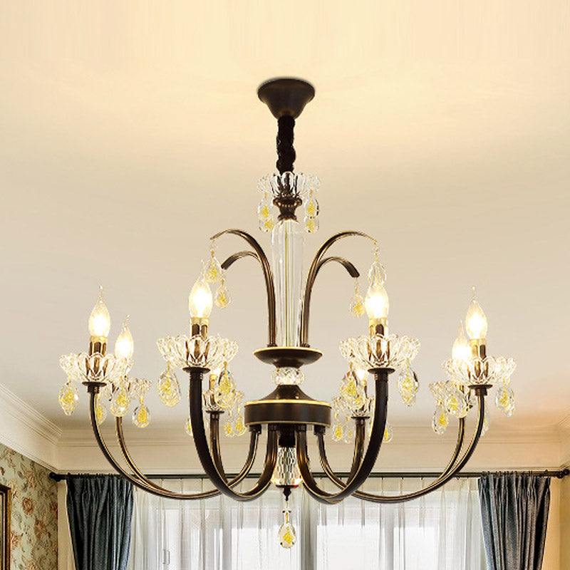 Retro Iron Candle Chandelier With Crystal Accent - Black & Gold 6/8-Bulb Hanging Light 8 /