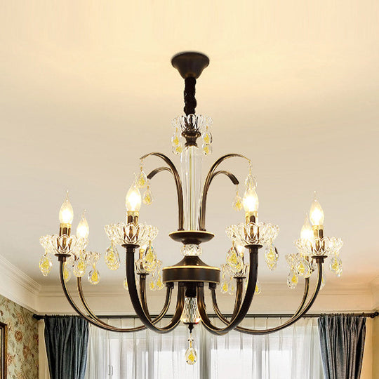 Retro Iron Candle Chandelier With Crystal Accent - Black & Gold 6/8-Bulb Hanging Light 8 /