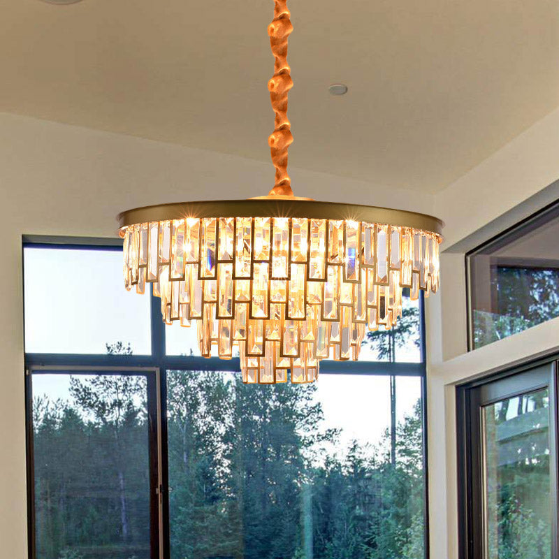 Gold Retro Conical Crystal Chandelier Pendant With 4/6 Lights