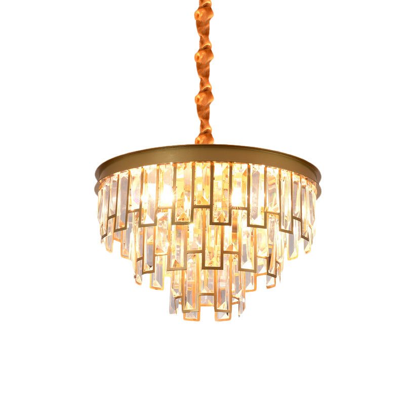 Gold Retro Conical Crystal Chandelier Pendant With 4/6 Lights