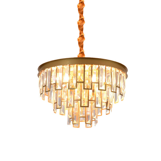 Gold Retro Conical Crystal Chandelier Pendant With 4/6 Lights