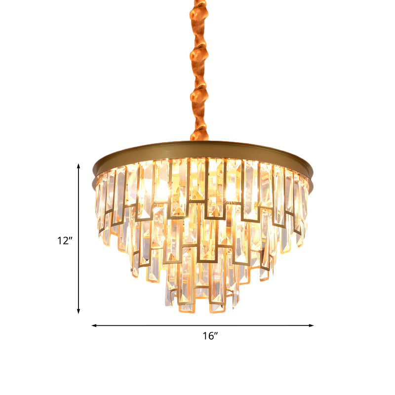 Gold Retro Conical Crystal Chandelier Pendant With 4/6 Lights