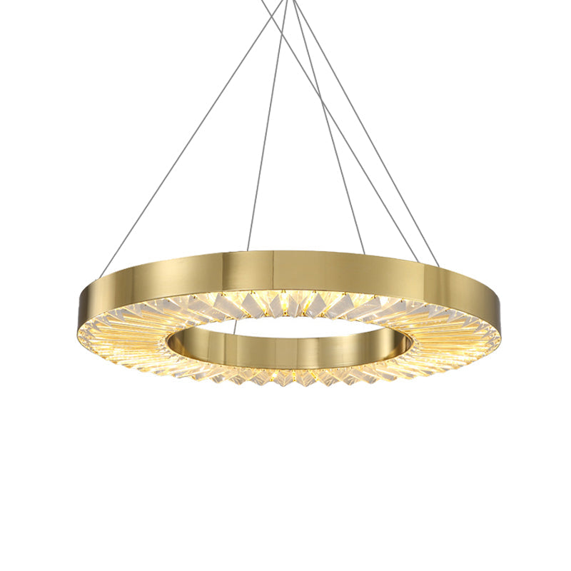 Gold Led Crystal Inserted Hanging Lamp: Minimalistic Dining Room Ceiling Chandelier