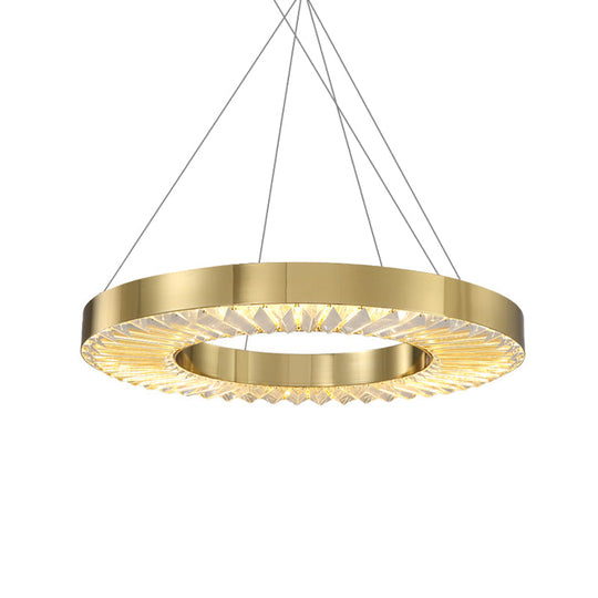 Gold Led Crystal Inserted Hanging Lamp: Minimalistic Dining Room Ceiling Chandelier