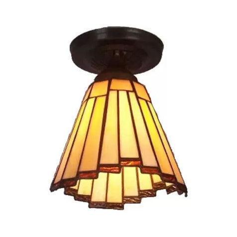 Tiffany Style Stained Glass Ceiling Light - Mini Coolie Semi Flush Mount for Hallway (H8" x D6")