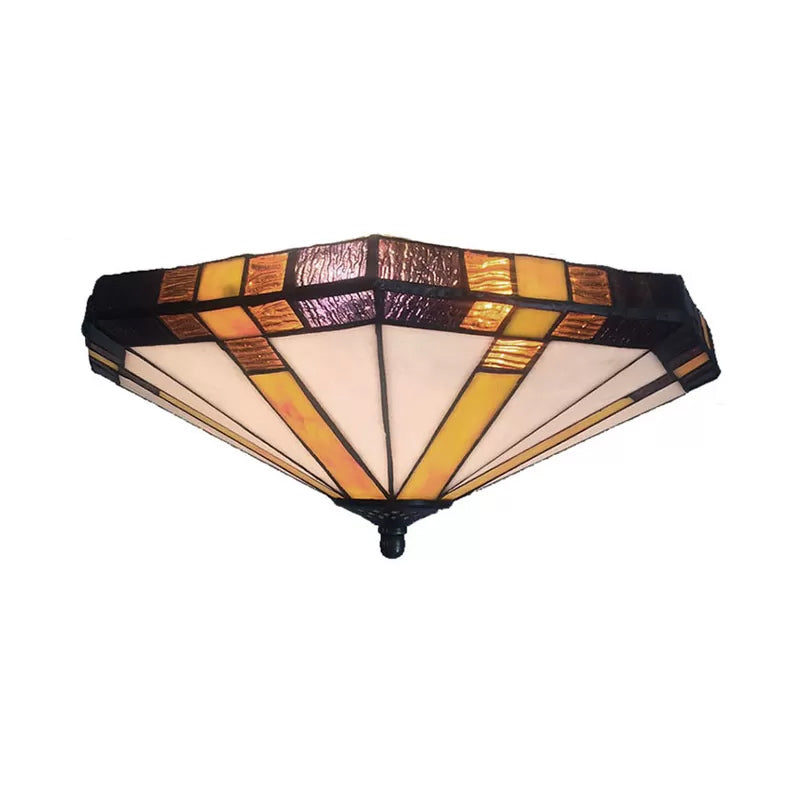 Mission Stained Glass Flush Mount Ceiling Light for Bedroom - 3-Light Fixture