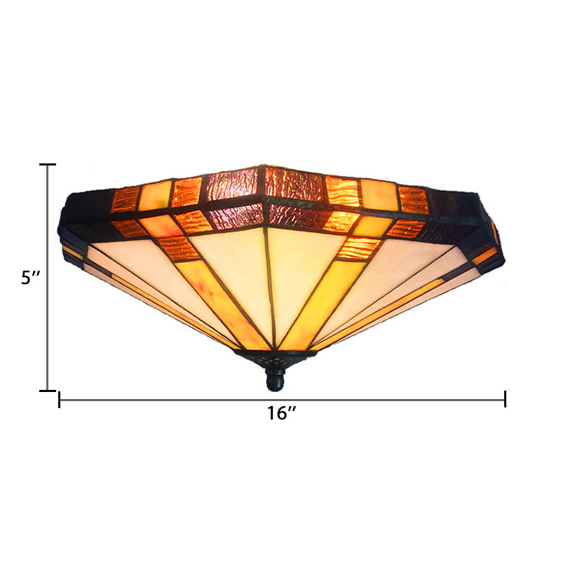 Mission Stained Glass Flush Mount Ceiling Light for Bedroom - 3-Light Fixture