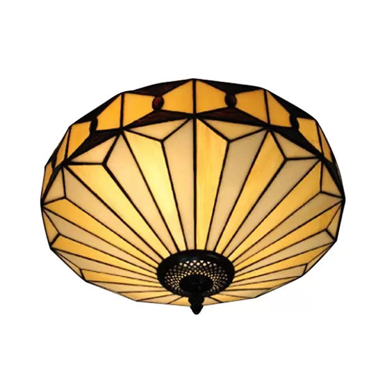 Geometric Stained Glass Ceiling Light For Bedroom - 2-Light Flush Mount Fixture Mission Style H8.5 X