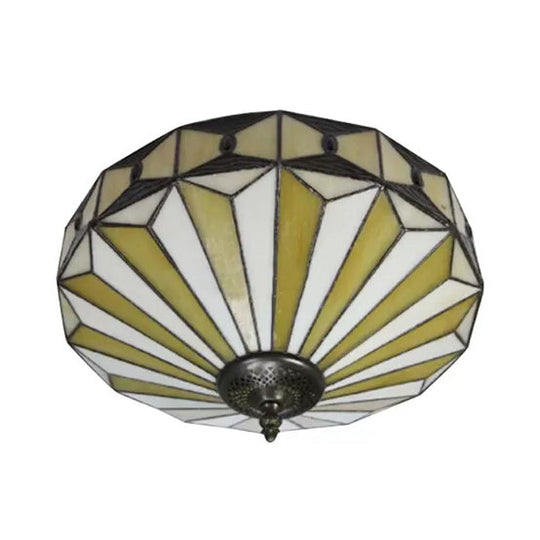 Geometric Stained Glass Ceiling Light For Bedroom - 2-Light Flush Mount Fixture Mission Style H8.5 X