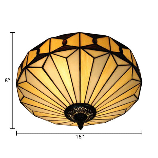 Geometric Stained Glass Ceiling Light For Bedroom - 2-Light Flush Mount Fixture Mission Style H8.5 X