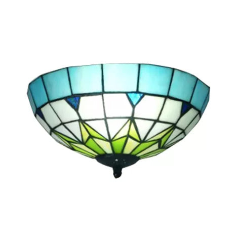 Bronze Stained Glass Ceiling Lighting - Mini Tiffany Style Flush Mount Light Fixture with Jewel for Bedroom - H6" x D10