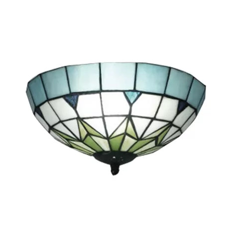 Bronze Stained Glass Ceiling Lighting - Mini Tiffany Style Flush Mount Light Fixture with Jewel for Bedroom - H6" x D10