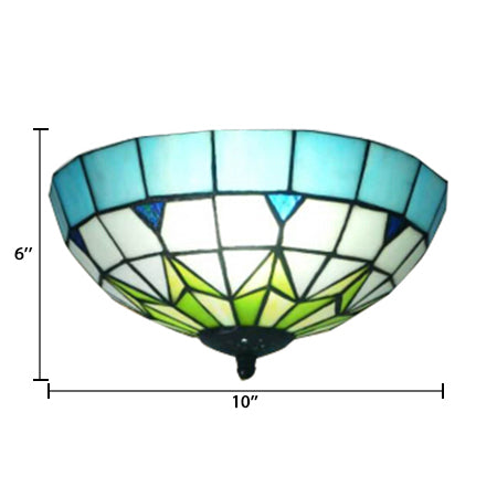 Bronze Stained Glass Ceiling Lighting - Mini Tiffany Style Flush Mount Light Fixture with Jewel for Bedroom - H6" x D10