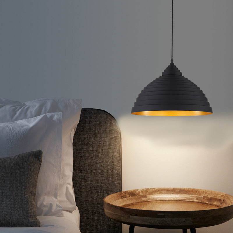 Retro Ridged Dome Pendant Light With Adjustable Cord - Ideal For Coffee Shops Black