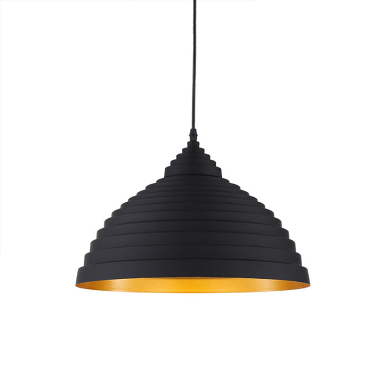 Retro Aluminum Pendant Light with Adjustable Cord - Ridged Dome Design, Single Bulb, Ideal for Coffee Shops, Black